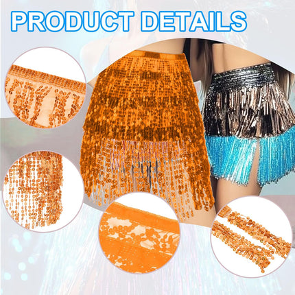 Women's Sequin Tassel Skirts, Rave Fringe Sparkle Skirt Belly Orange -.