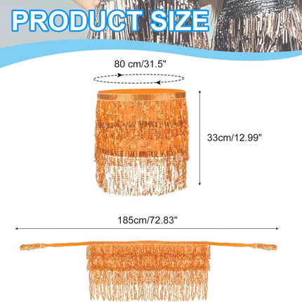 Women's Sequin Tassel Skirts, Rave Fringe Sparkle Skirt Belly Orange -.