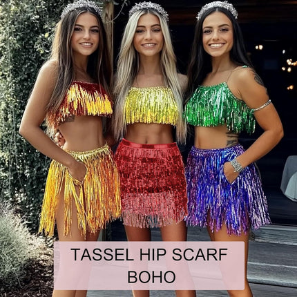 Women's Sequin Tassel Skirts, Rave Fringe Sparkle Skirt Belly Orange -.