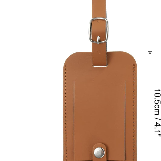 4 Pack Luggage Bag Tags, PU Leather Suitcase Name Tags with Snap Travel Label Identifier Privacy Protection Accessories, Brown -.