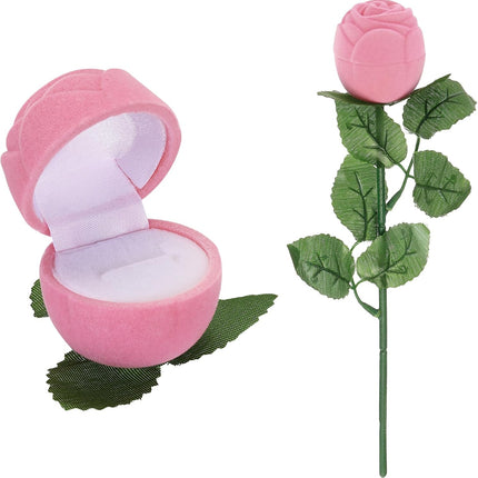 Rose Ring Box, Shape Romantic Engagement Box Flower Velvet Rings Jewellery for Wedding Proposal Valentine's Day, Pink -.