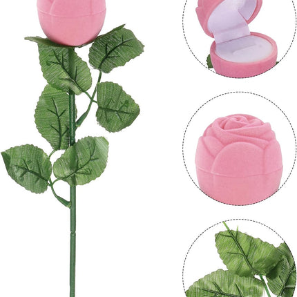 Rose Ring Box, Shape Romantic Engagement Box Flower Velvet Rings Jewellery for Wedding Proposal Valentine's Day, Pink -.