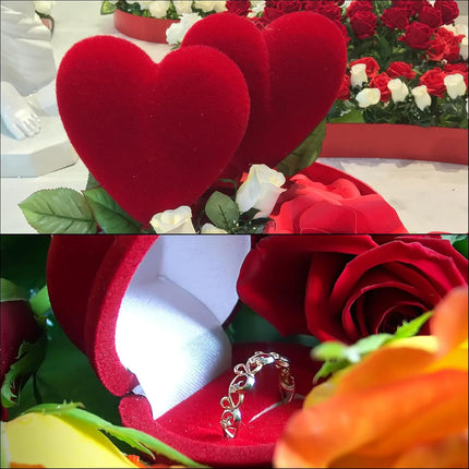 Rose Ring Box, Shape Romantic Engagement Box Flower Velvet Rings Jewellery for Wedding Proposal Valentine's Day, Pink -.