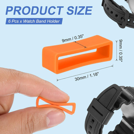 Watch Band Holder Loop, Silicone Replacement Fastener Rings Strap Keeper Orange 26mm.