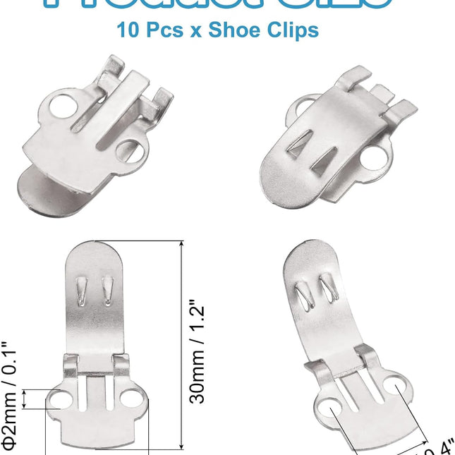 14mm x 30mm Shoe Clips, 10 Pcs Flat Blank Clips Supplies Embellishments for DIY Crafts Decoration Project Shoes Silver -.