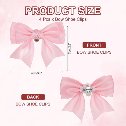 Women Bow Shoe Clips, 4 Pcs Satin Elegant Detachable Bowknot Cute Embellishment Buckle for Decoration Wedding Party, Light Pink -.