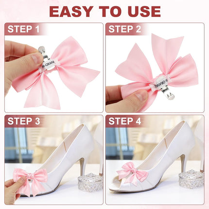 Women Bow Shoe Clips, 4 Pcs Satin Elegant Detachable Bowknot Cute Embellishment Buckle for Decoration Wedding Party, Light Pink -.