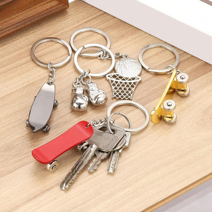 SkateBoard Hoop Keychain, Mini Cute Sports Basketball Key Chain Sport Ball Pendant Ring Bag Blue -.