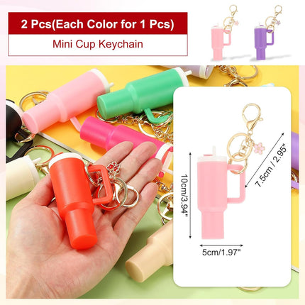 Mini Tumbler Keychain, 2Pcs Cute Cup Keychain Lip Balm Holder Charm Purse, Flower Pink, Dark Purple -.