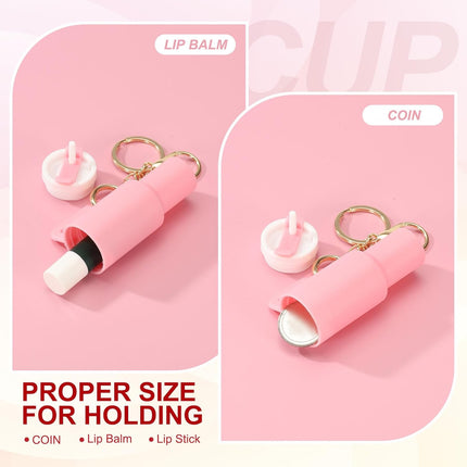 Mini Tumbler Keychain, 2Pcs Cute Cup Keychain Lip Balm Holder Charm Purse, Flower Pink, Dark Purple -.