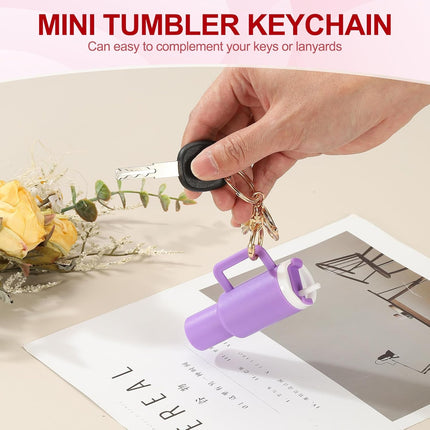 Mini Tumbler Keychain, 2Pcs Cute Cup Keychain Lip Balm Holder Charm Purse, Flower Pink, Dark Purple -.