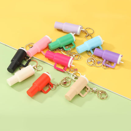 Mini Tumbler Keychain, 2Pcs Cute Cup Keychain Lip Balm Holder Charm Purse, Flower Pink, Dark Purple -.