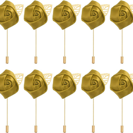 Rose Boutonnieres, 10 Pack Groom Wedding Boutonnieres Pocket Handmade Flower Lapel Pin for Men Ceremony Party Prom, Gold -.