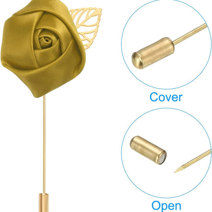 Rose Boutonnieres, 10 Pack Groom Wedding Boutonnieres Pocket Handmade Flower Lapel Pin for Men Ceremony Party Prom, Gold -.