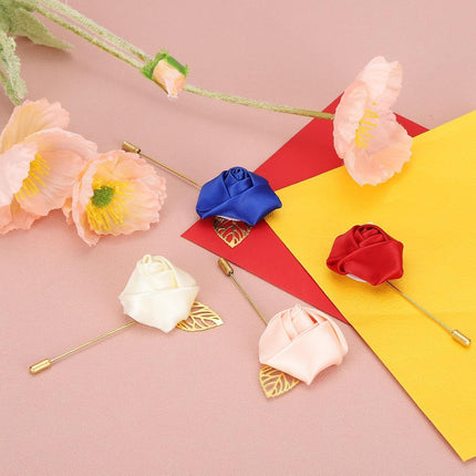 Rose Boutonnieres, 10 Pack Groom Wedding Boutonnieres Pocket Handmade Flower Lapel Pin for Men Ceremony Party Prom, Gold -.