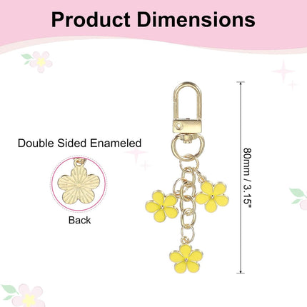 Cute Flower Keychains for Women, Enameled Charm Aesthetic Keychain Car Key Ring Pendant Chains Yellow -.