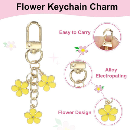 Cute Flower Keychains for Women, Enameled Charm Aesthetic Keychain Car Key Ring Pendant Chains Yellow -.