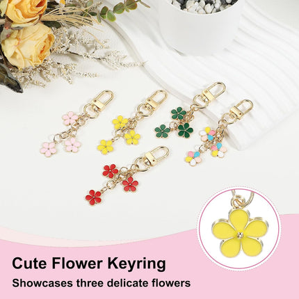 Cute Flower Keychains for Women, Enameled Charm Aesthetic Keychain Car Key Ring Pendant Chains Yellow -.