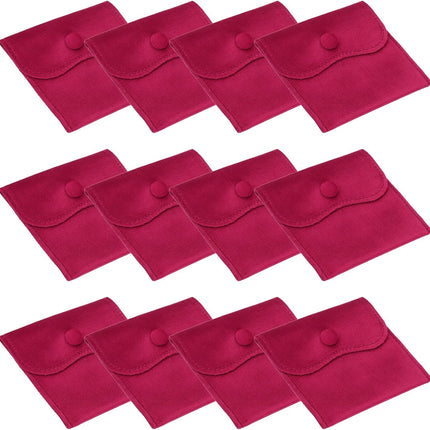4x4 Inch Velvet Jewelry Pouches, 12 Pcs Packaging Gift Bags with Snap Button for Bracelet Necklace Rings Watch, Rose Red.