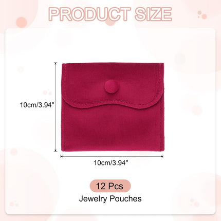 4x4 Inch Velvet Jewelry Pouches, 12 Pcs Packaging Gift Bags with Snap Button for Bracelet Necklace Rings Watch, Rose Red.
