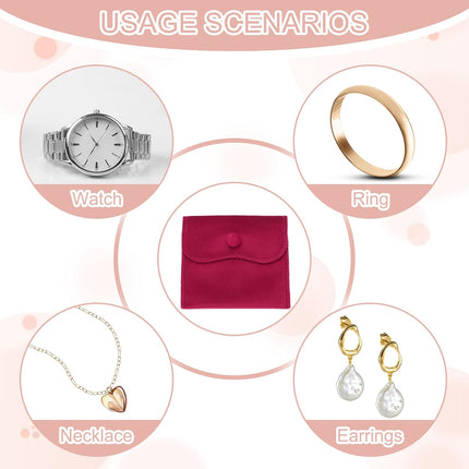 4x4 Inch Velvet Jewelry Pouches, 12 Pcs Packaging Gift Bags with Snap Button for Bracelet Necklace Rings Watch, Rose Red.