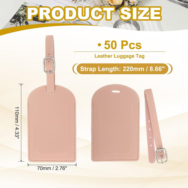 Leather Luggage Tag, 50 Pcs Tags Pu Bag for Suitcases Airplane Travel Essentials, Pink -.