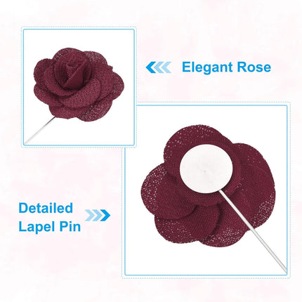 Flower Boutonnieres Pin, Handmade Camellia Lapel Pin for Men Women Suit Wedding Graduation Anniversary Brooch Outfit Accessories Burgundy -.