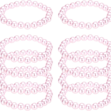 10 Pcs White Pearl Bracelets for Women, 8mm Stackable Faux Beads Stretch Bracelet Lady Bridal Bridesmaid Wedding Party Gifts, Pink -.