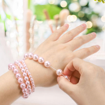 10 Pcs White Pearl Bracelets for Women, 8mm Stackable Faux Beads Stretch Bracelet Lady Bridal Bridesmaid Wedding Party Gifts, Pink -.
