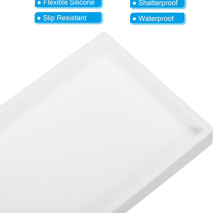 Silicone Bathroom Tray, 12" x 5" Soap Dispenser Tray Jewelry Organizer Dish for Restroom, Dresser, Kitchen Sink Jewelry, Coin, Key, Pure White 11.8" 4.9" 0.8".