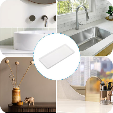 Silicone Bathroom Tray, 12" x 5" Soap Dispenser Tray Jewelry Organizer Dish for Restroom, Dresser, Kitchen Sink Jewelry, Coin, Key, Pure White 11.8" 4.9" 0.8".