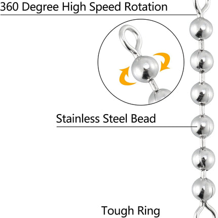 20 Pack Fishing Bead Chain Swivels Stainless Steel High Speed Trolling Tackle Rig Gear Freshwater Saltwater Salmon Walleye - 6 bead, 3/16".