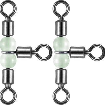 20 Pack 3-Way Fishing Swivels with Glow Beads Barrel Tackle T Shape Stainless Steel Three Way Catfish Rig - #1/0*#2/0(125LB, 1.6").