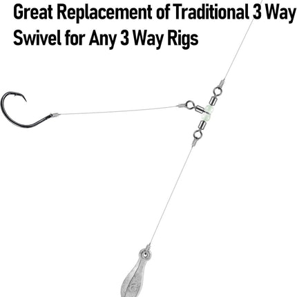 20 Pack 3-Way Fishing Swivels with Glow Beads Barrel Tackle T Shape Stainless Steel Three Way Catfish Rig - #1/0*#2/0(125LB, 1.6").
