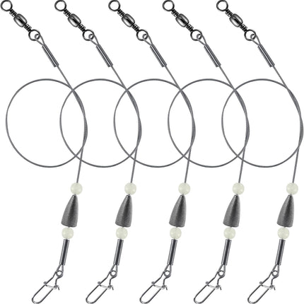 15 Pack Carolina Ready Rigs 10'' for Bass Fishing, Freshwater Fishing Wire Leader Line Pre-Rigged Bullet Sinker Swivels Lead Weights 3/16oz-15.