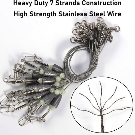 15 Pack Carolina Ready Rigs 10'' for Bass Fishing, Freshwater Fishing Wire Leader Line Pre-Rigged Bullet Sinker Swivels Lead Weights 3/16oz-15.