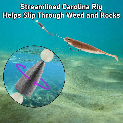 15 Pack Carolina Ready Rigs 10'' for Bass Fishing, Freshwater Fishing Wire Leader Line Pre-Rigged Bullet Sinker Swivels Lead Weights 3/16oz-15.