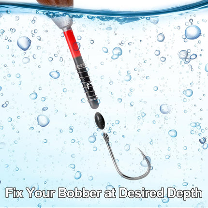 1200pcs Fishing Rubber Bobber Stoppers 6 in 1 Float Sinker Stops Black Oval Cylinder for Line Shape M(4-8LB Line).