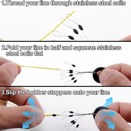 1200pcs Fishing Rubber Bobber Stoppers 6 in 1 Float Sinker Stops Black Oval Cylinder for Line Shape M(4-8LB Line).