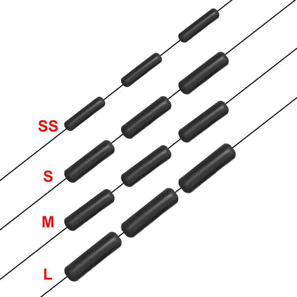 1200pcs Fishing Rubber Bobber Stoppers 6 in 1 Float Sinker Stops Black Oval Cylinder for Line Shape M(4-8LB Line).