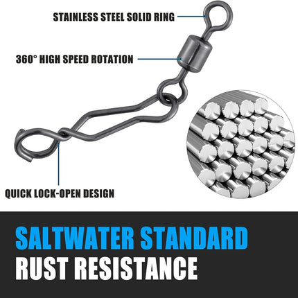 20 Pack Fishing Speed Clips with Barrel Swivel, Stainless Steel Lure Quick Snap Swivels Freshwater - #5-71LB.