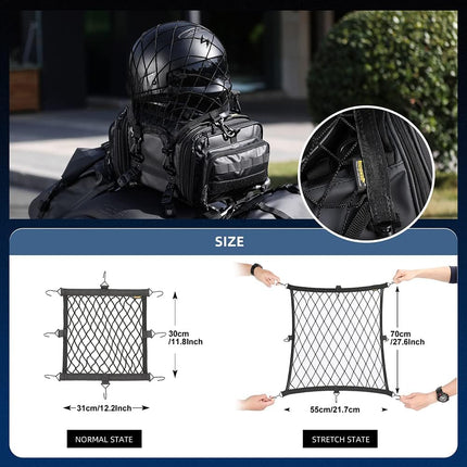Motorcycle Luggage Net Cargo Helmet with Adjustable Metal Hooks for Motorcycles and Bicycles -.