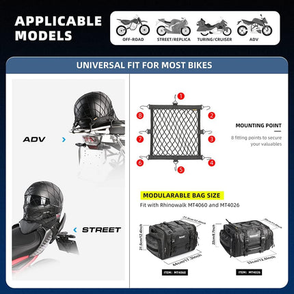 Motorcycle Luggage Net Cargo Helmet with Adjustable Metal Hooks for Motorcycles and Bicycles -.