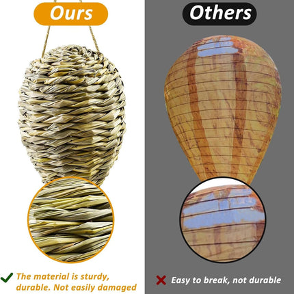 Woven Crochet Wasp Nest Decoy, Waterproof Faux Hanging Hornets Hive Nests Artificial Fake Decoy Decoration for Patio Eaves Yard Home Yellow-weed-2pcs-10×4In -.