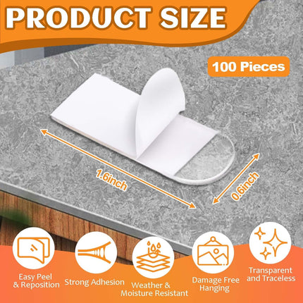 100pcs Clear Picture Hanging Strips,3m Invisible Refill Poster Sticker Heavy Duty Wall Hangers No Damage Removable Double Side Small Adhesive Tape for Hooks Decor Home Classroom Office 0.6"×1.6".