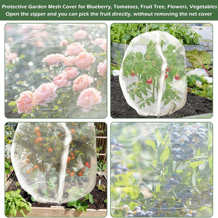 3Pcs Plant Covers from Insects, Bird Netting Barrier for Blueberry Bushes with Drawstring Zipper Mesh Garden Fruit Tree Bags Plants Net Cage Protect Tomato Vegetable Citrus, 3.3×5Ft - 3.3×5Ft/ 3pcs/.