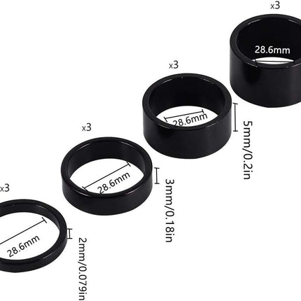 8 PCS Bicycle Headset Spacer Bike Handlebar Stem Spacers Threadless Aluminum Alloy Set Fit 1 1/8-Inch For MTB BMX Mountain Road Bikes Cycling 2MM 3MM 5MM 10MM(Black) -.