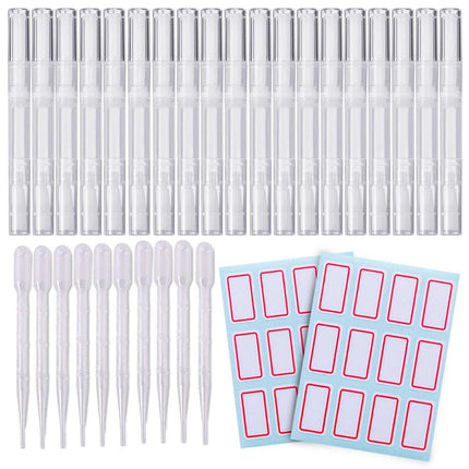 20 PCS Cuticle Oil Pens Transparent Twist Cosmetic Container Empty Nail Pen With Brush Tip Lip Gloss Refillable Eyelash Growth Liquid Tube 10 Transfer Pipettes 2 Stickers white-20 -.