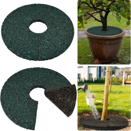 2pcs Double Side Rubber Tree Mulch Ring, 12In Heavy Duty Recycled Mat Natural Look Root Protector Reversible Round Ring for Prevent Animal Dig, (Green Brown) Green-2 -.