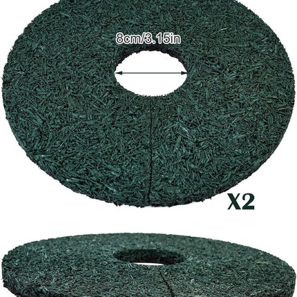 2pcs Double Side Rubber Tree Mulch Ring, 12In Heavy Duty Recycled Mat Natural Look Root Protector Reversible Round Ring for Prevent Animal Dig, (Green Brown) Green-2 -.